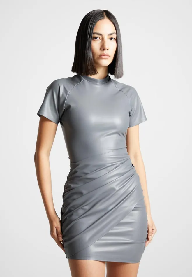 Manire De Voir Dresses Manire De Voir Woman Vegan Leather Gathered Dress 8211 Grey Manire De Voir Dresses Manire De Voir Woman Vegan Leather Gathered Dress 8211 Grey