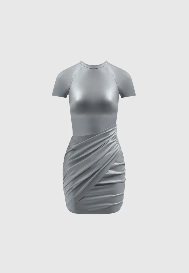 Manire De Voir Dresses Manire De Voir Woman Vegan Leather Gathered Dress 8211 Grey