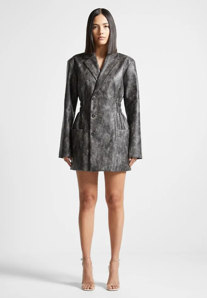 Manire De Voir Dresses Manire De Voir Woman Vintage Double Breasted Vegan Leather Blazer Dress 8211 Grey Manire De Voir Dresses Manire De Voir Woman Vintage Double Breasted Vegan Leather Blazer Dress 8211 Grey