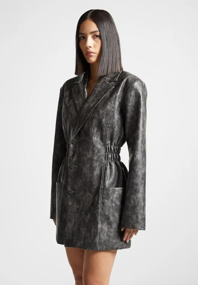 Manire De Voir Dresses Manire De Voir Woman Vintage Double Breasted Vegan Leather Blazer Dress 8211 Grey