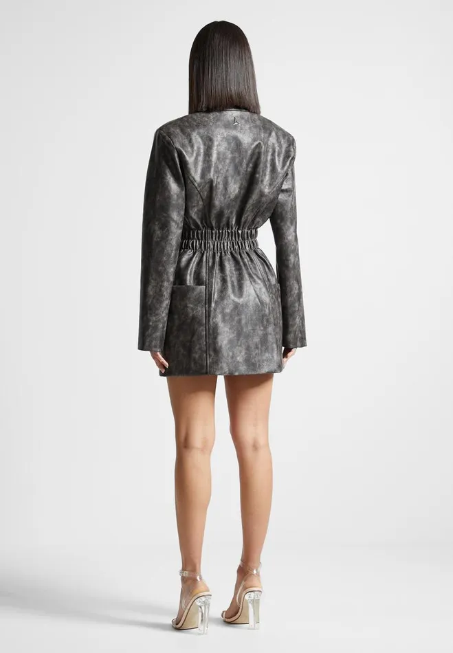 Manire De Voir Dresses Manire De Voir Woman Vintage Double Breasted Vegan Leather Blazer Dress 8211 Grey