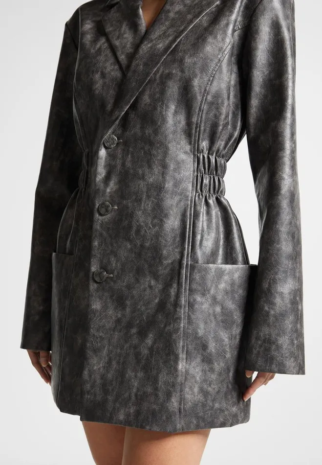 Manire De Voir Dresses Manire De Voir Woman Vintage Double Breasted Vegan Leather Blazer Dress 8211 Grey