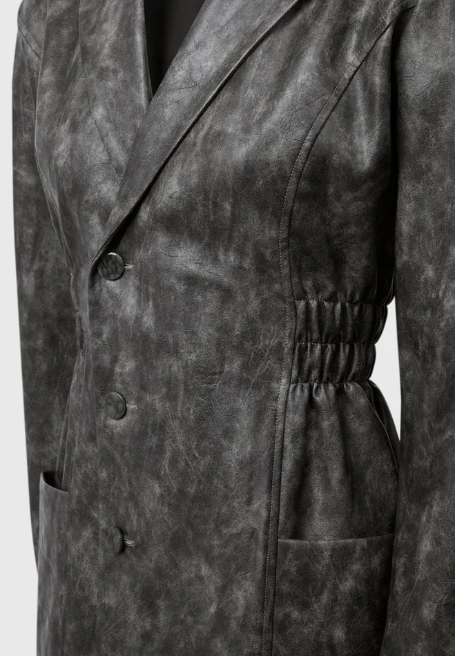 Manire De Voir Dresses Manire De Voir Woman Vintage Double Breasted Vegan Leather Blazer Dress 8211 Grey