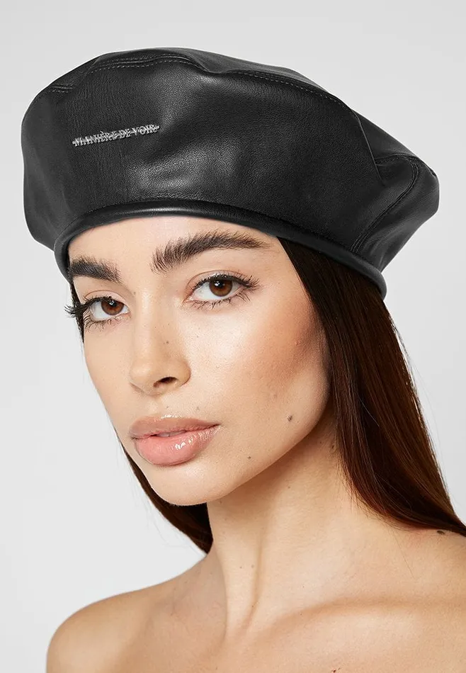 Manire De Voir Hats Manire De Voir Woman Vegan Leather Beret 8211 Black