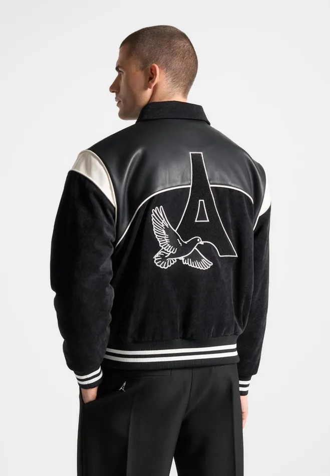 Manire De Voir Jackets Manire De Voir Man Raglan Corduroy Eiffel Varsity Jacket 8211 Black Manire De Voir Jackets Manire De Voir Man Raglan Corduroy Eiffel Varsity Jacket 8211 Black