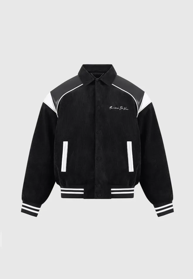 Manire De Voir Jackets Manire De Voir Man Raglan Corduroy Eiffel Varsity Jacket 8211 Black