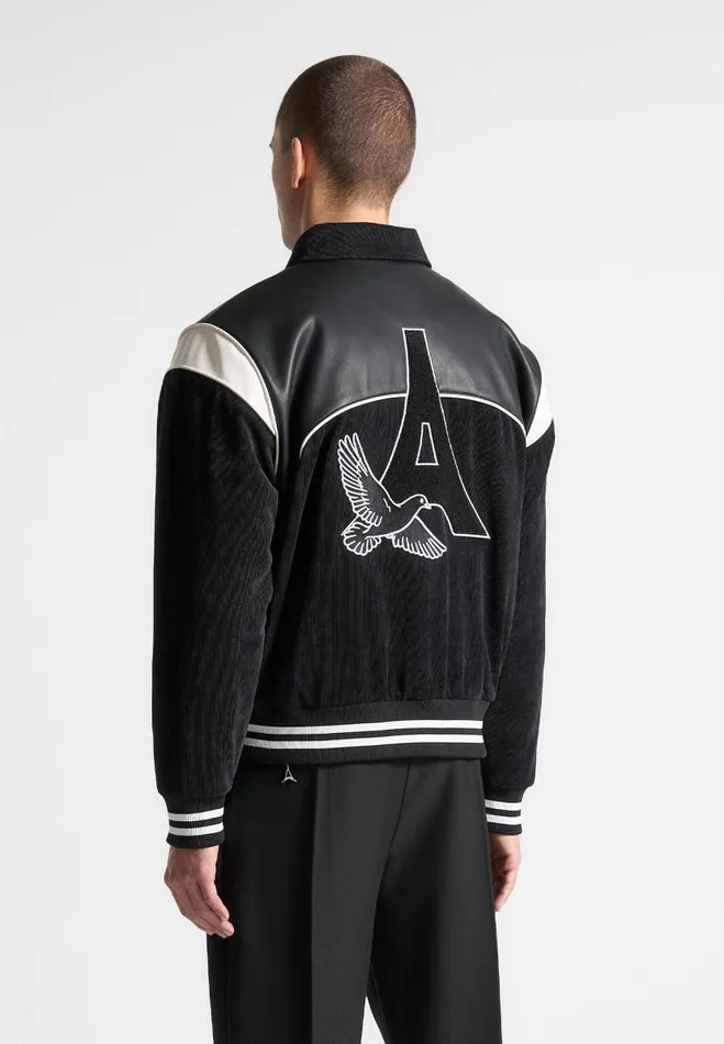 Manire De Voir Jackets Manire De Voir Man Raglan Corduroy Eiffel Varsity Jacket 8211 Black
