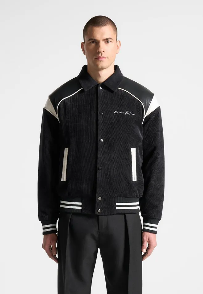 Manire De Voir Jackets Manire De Voir Man Raglan Corduroy Eiffel Varsity Jacket 8211 Black