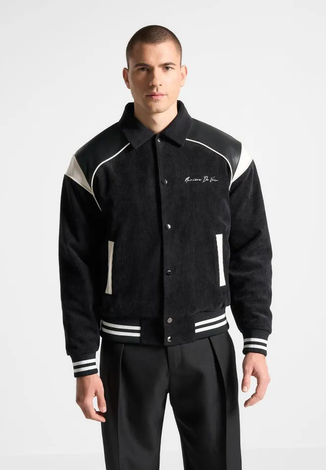 Manire De Voir Jackets Manire De Voir Man Raglan Corduroy Eiffel Varsity Jacket 8211 Black