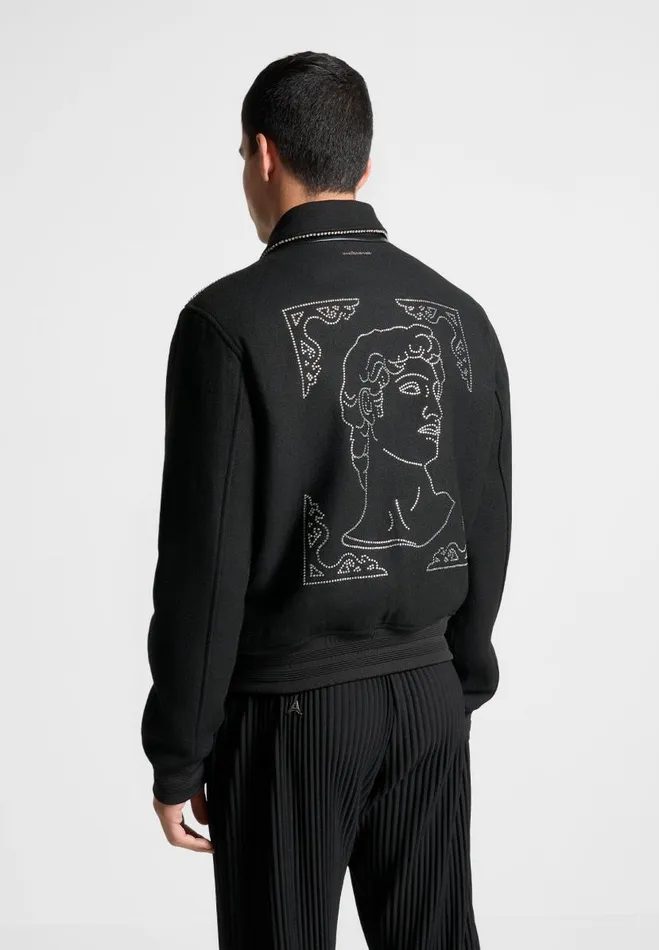 Manire De Voir Jackets Manire De Voir Man Rhinestone Wool Blend Varsity Jacket 8211 Black Manire De Voir Jackets Manire De Voir Man Rhinestone Wool Blend Varsity Jacket 8211 Black