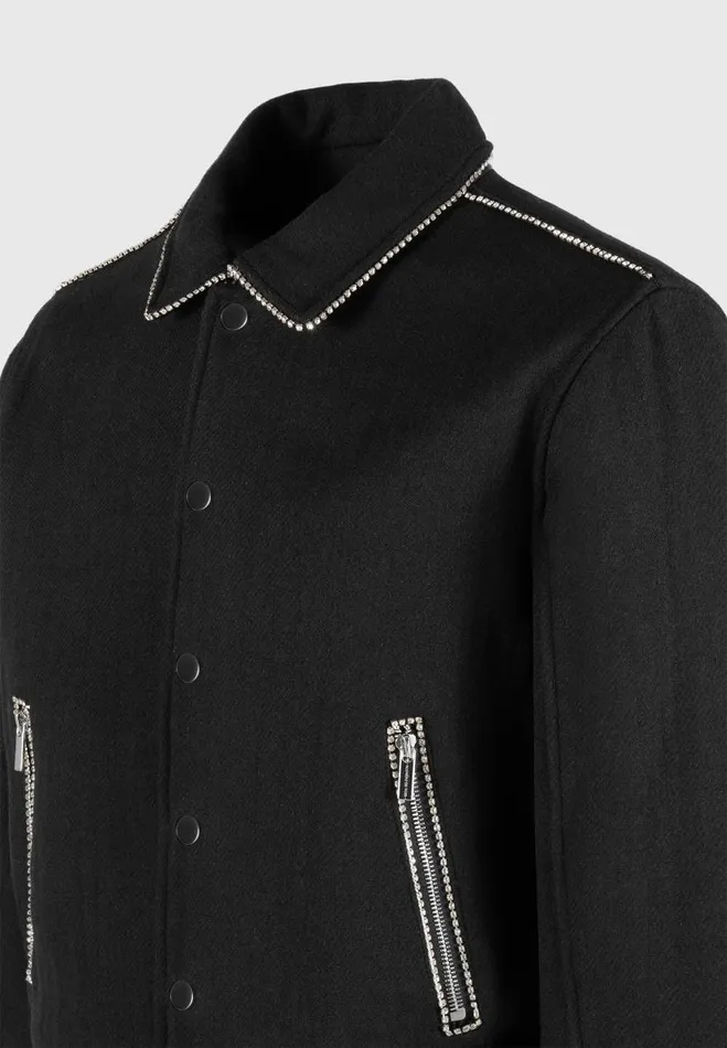 Manire De Voir Jackets Manire De Voir Man Rhinestone Wool Blend Varsity Jacket 8211 Black