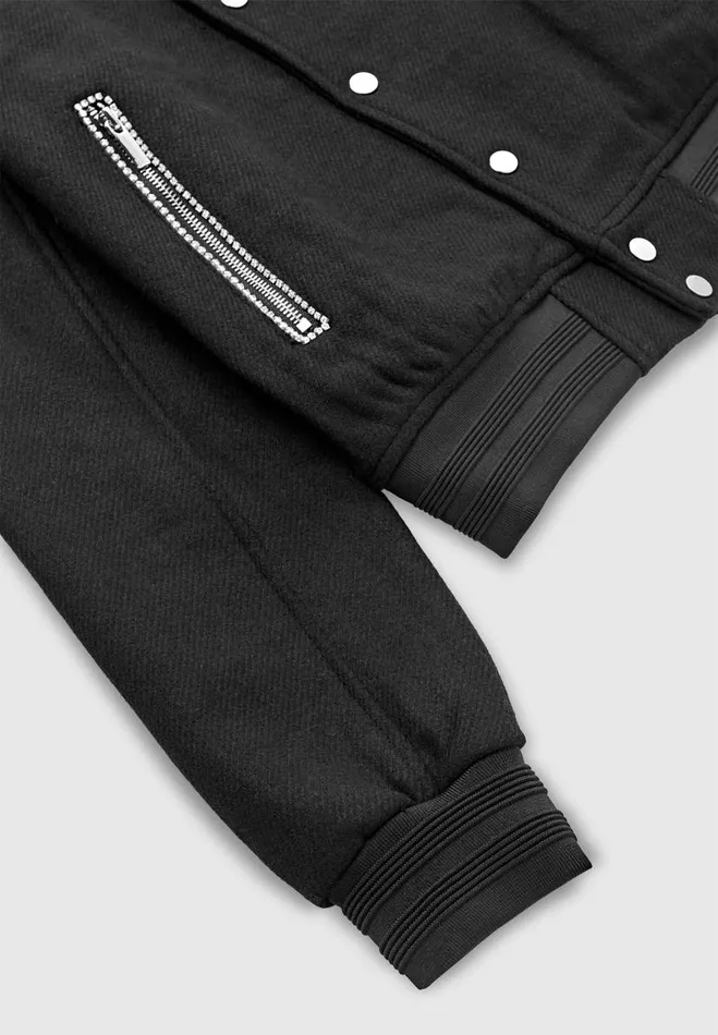 Manire De Voir Jackets Manire De Voir Man Rhinestone Wool Blend Varsity Jacket 8211 Black
