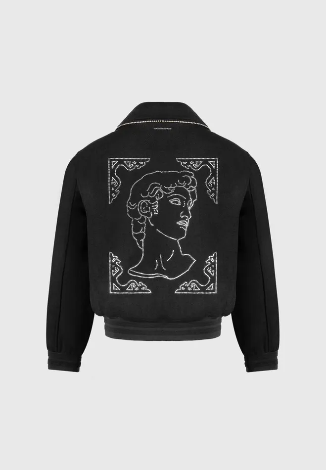 Manire De Voir Jackets Manire De Voir Man Rhinestone Wool Blend Varsity Jacket 8211 Black