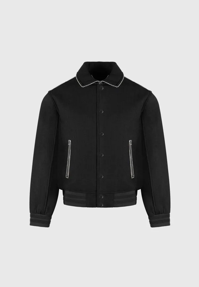 Manire De Voir Jackets Manire De Voir Man Rhinestone Wool Blend Varsity Jacket 8211 Black