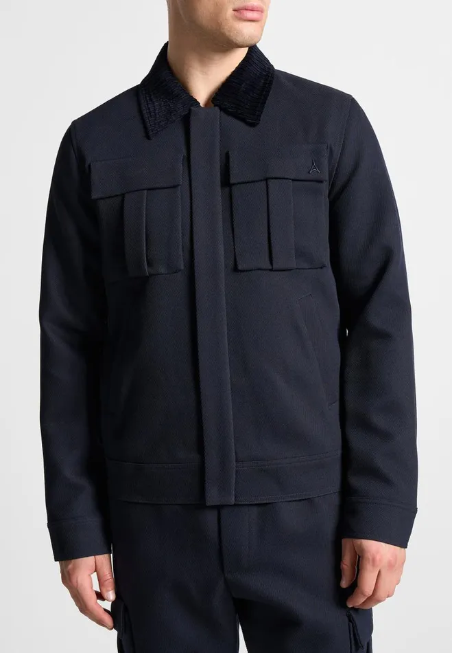 Manire De Voir Jackets Manire De Voir Man Twill Trucker Jacket With Velvet Collar 8211 Navy Manire De Voir Jackets Manire De Voir Man Twill Trucker Jacket With Velvet Collar 8211 Navy