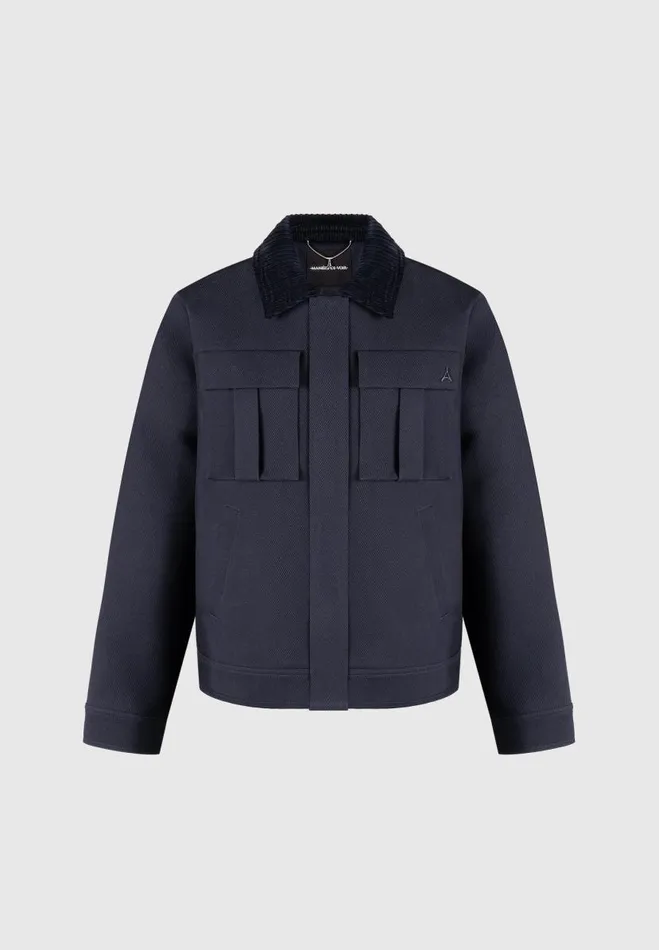 Manire De Voir Jackets Manire De Voir Man Twill Trucker Jacket With Velvet Collar 8211 Navy