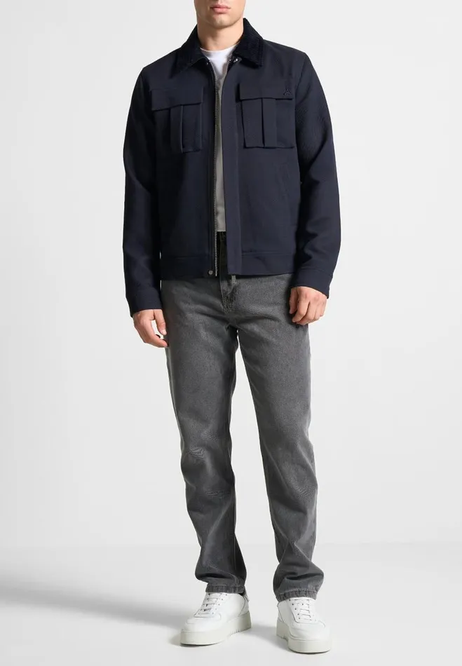 Manire De Voir Jackets Manire De Voir Man Twill Trucker Jacket With Velvet Collar 8211 Navy