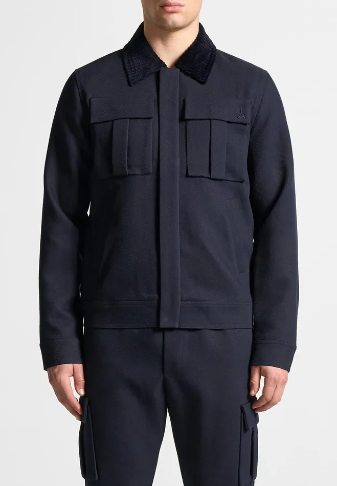 Manire De Voir Jackets Manire De Voir Man Twill Trucker Jacket With Velvet Collar 8211 Navy