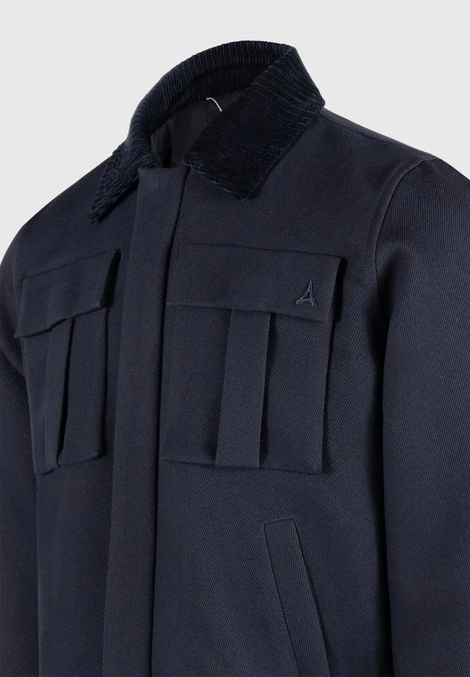 Manire De Voir Jackets Manire De Voir Man Twill Trucker Jacket With Velvet Collar 8211 Navy
