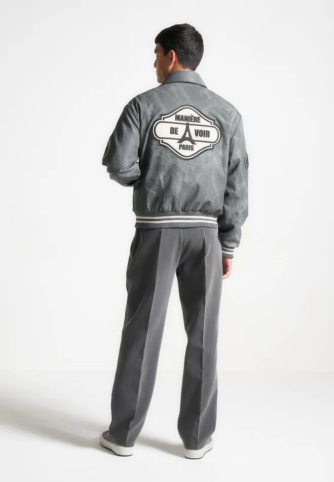 Manire De Voir Jackets Manire De Voir Man Vintage Marble Varsity Jacket 8211 Grey Manire De Voir Jackets Manire De Voir Man Vintage Marble Varsity Jacket 8211 Grey