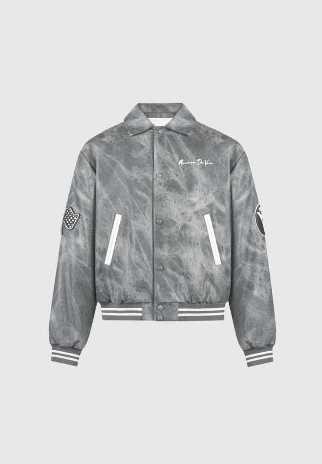 Manire De Voir Jackets Manire De Voir Man Vintage Marble Varsity Jacket 8211 Grey