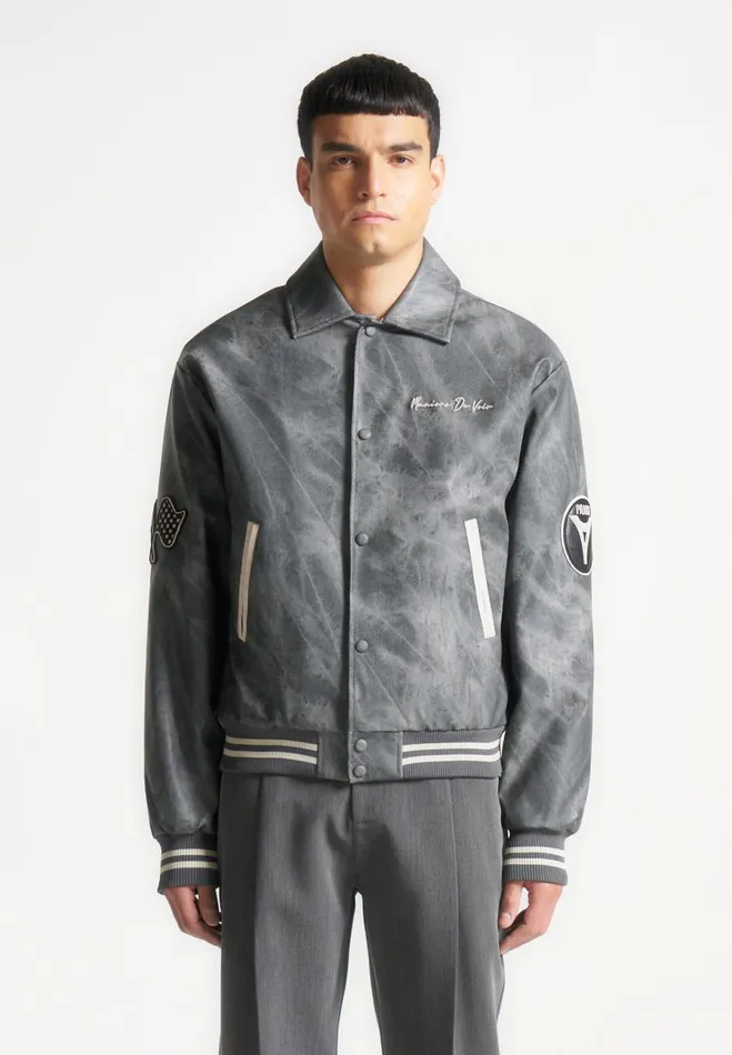 Manire De Voir Jackets Manire De Voir Man Vintage Marble Varsity Jacket 8211 Grey