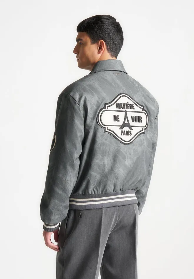 Manire De Voir Jackets Manire De Voir Man Vintage Marble Varsity Jacket 8211 Grey