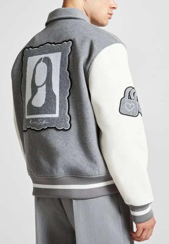Manire De Voir Jackets Manire De Voir Man Wool Blend Mona Lisa Varsity Jacket 8211 Grey