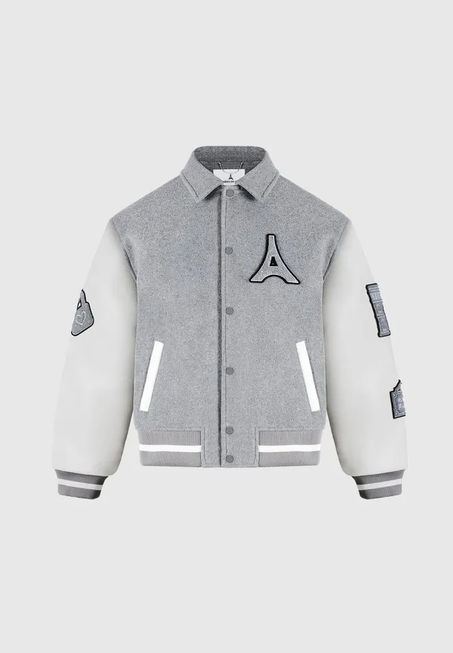 Manire De Voir Jackets Manire De Voir Man Wool Blend Mona Lisa Varsity Jacket 8211 Grey