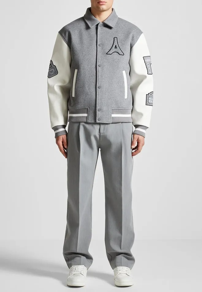 Manire De Voir Jackets Manire De Voir Man Wool Blend Mona Lisa Varsity Jacket 8211 Grey
