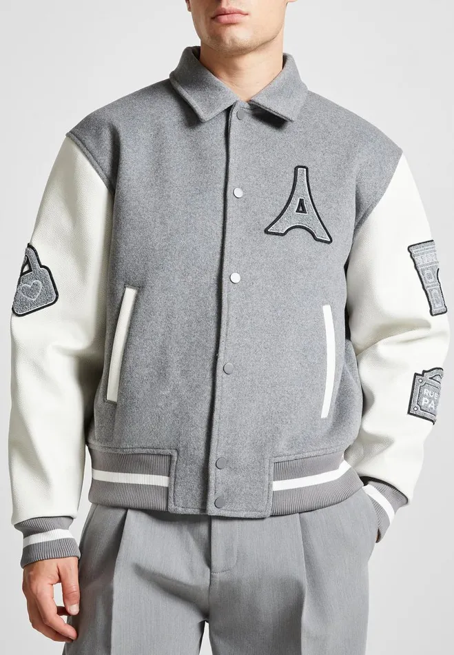 Manire De Voir Jackets Manire De Voir Man Wool Blend Mona Lisa Varsity Jacket 8211 Grey