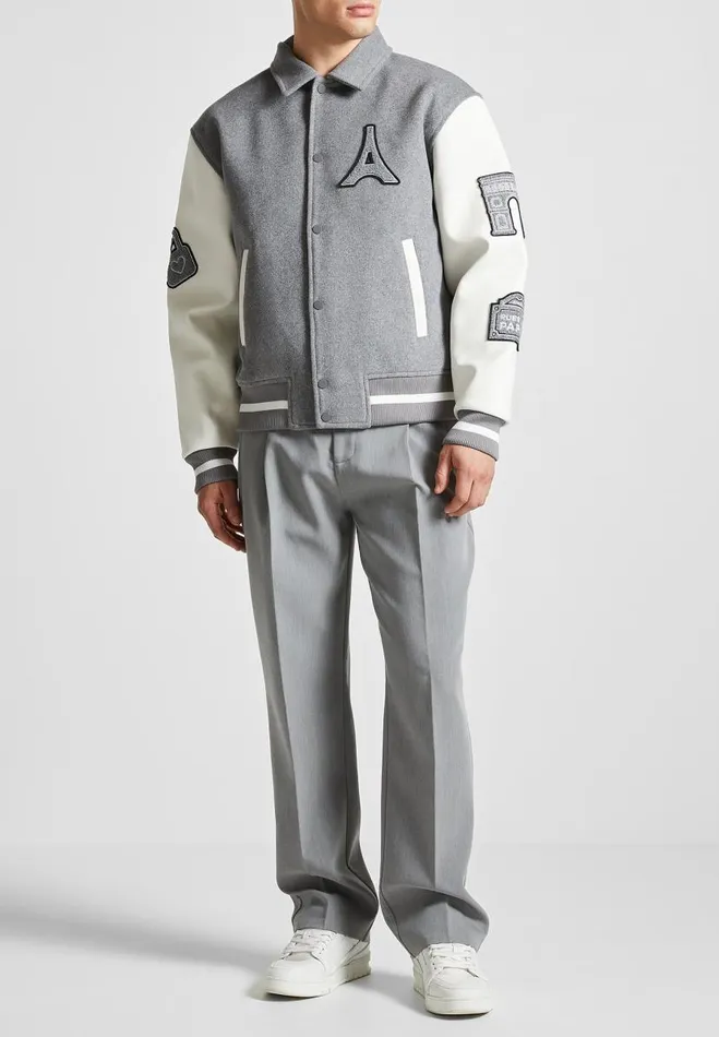 Manire De Voir Jackets Manire De Voir Man Wool Blend Mona Lisa Varsity Jacket 8211 Grey