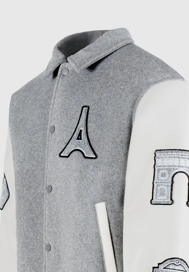 Manire De Voir Jackets Manire De Voir Man Wool Blend Mona Lisa Varsity Jacket 8211 Grey
