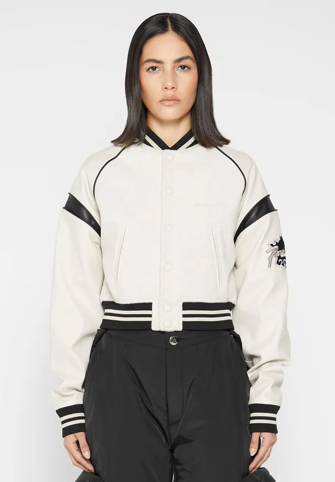 Manire De Voir Jackets Manire De Voir Woman Eiffel Varsity Jacket 8211 Beige