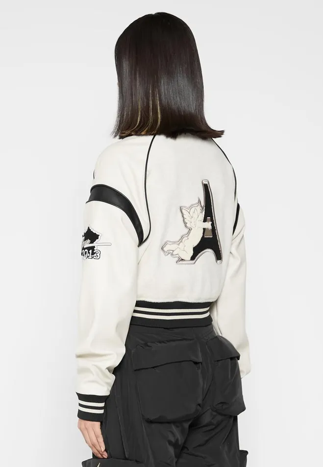 Manire De Voir Jackets Manire De Voir Woman Eiffel Varsity Jacket 8211 Beige