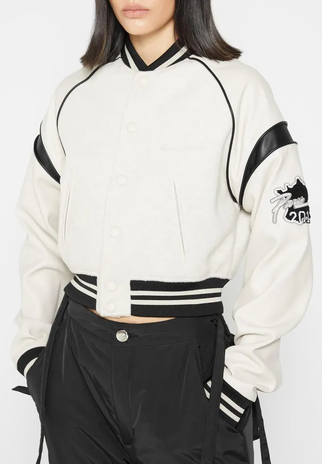 Manire De Voir Jackets Manire De Voir Woman Eiffel Varsity Jacket 8211 Beige