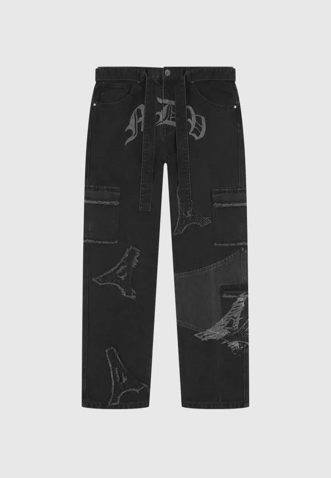 Manire De Voir Jeans Manire De Voir Man MDV Rhinestone Eiffel Patch Jeans 8211 Stonewash Black