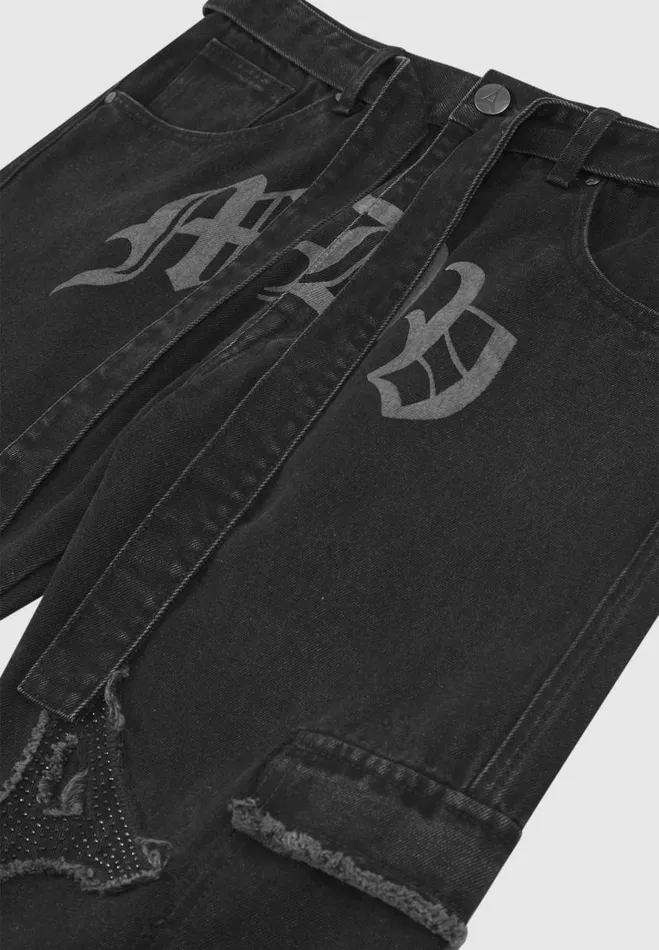 Manire De Voir Jeans Manire De Voir Man MDV Rhinestone Eiffel Patch Jeans 8211 Stonewash Black