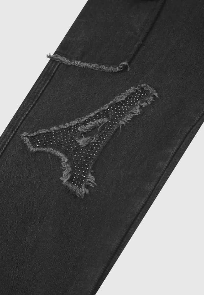 Manire De Voir Jeans Manire De Voir Man MDV Rhinestone Eiffel Patch Jeans 8211 Stonewash Black