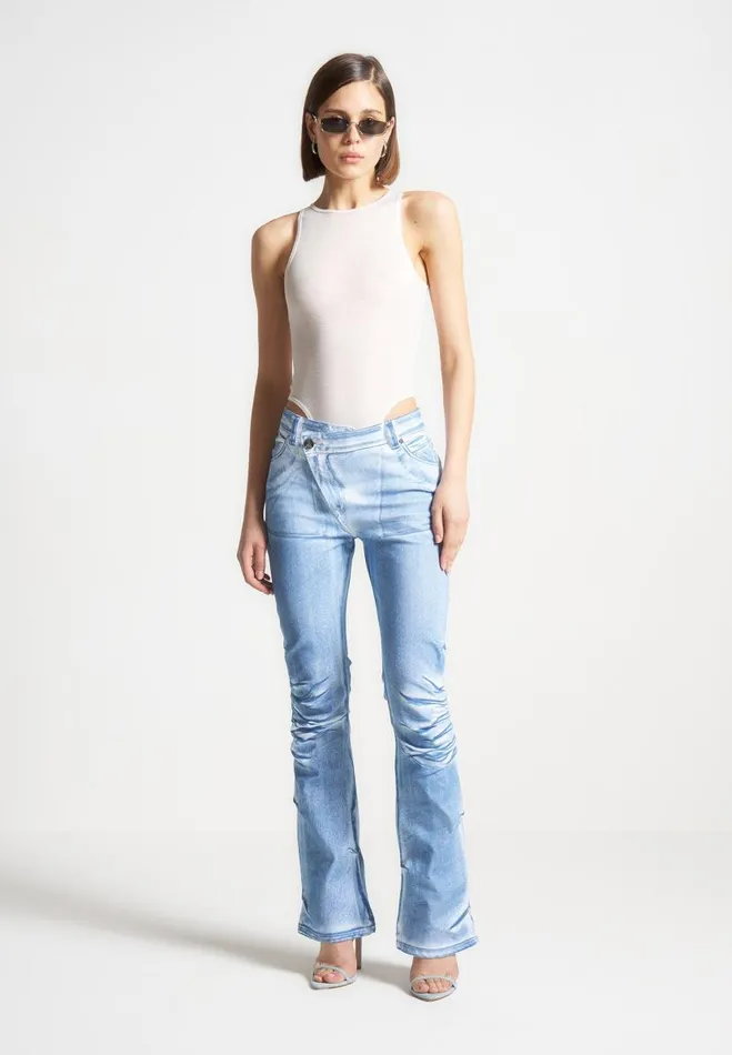 Manire De Voir Jeans Manire De Voir Woman Denim Effect Tacked Fit And Flare Jeans 8211 WhiteBlue