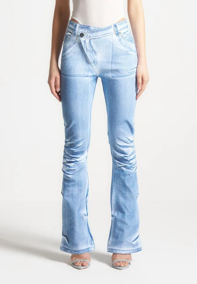 Manire De Voir Jeans Manire De Voir Woman Denim Effect Tacked Fit And Flare Jeans 8211 WhiteBlue