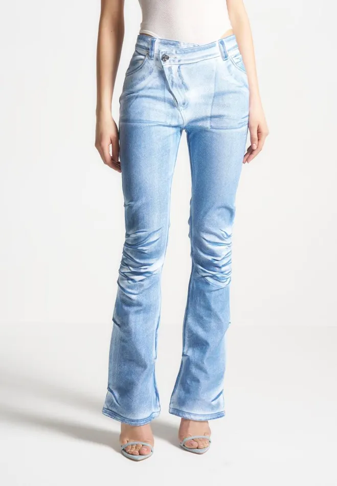 Manire De Voir Jeans Manire De Voir Woman Denim Effect Tacked Fit And Flare Jeans 8211 WhiteBlue