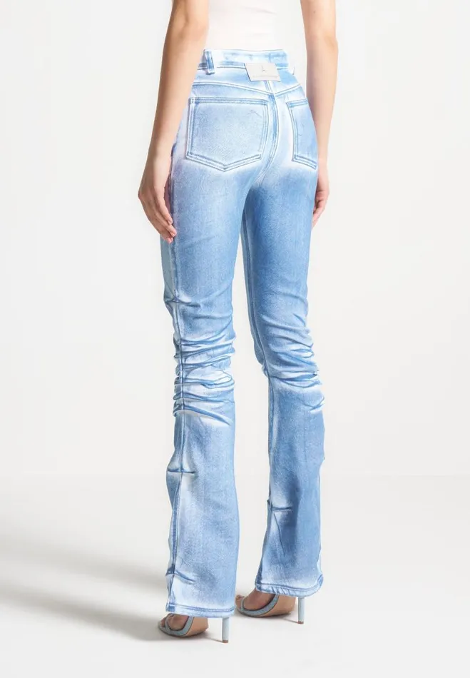 Manire De Voir Jeans Manire De Voir Woman Denim Effect Tacked Fit And Flare Jeans 8211 WhiteBlue