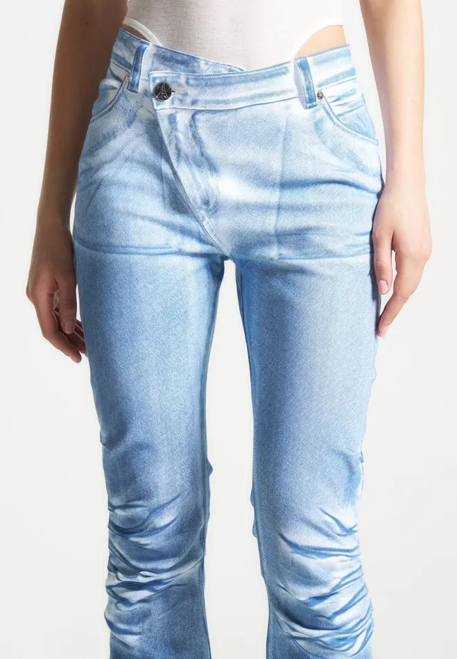 Manire De Voir Jeans Manire De Voir Woman Denim Effect Tacked Fit And Flare Jeans 8211 WhiteBlue