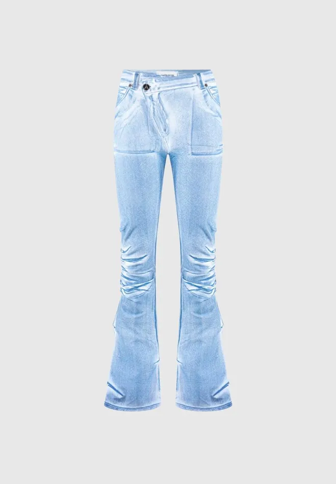 Manire De Voir Jeans Manire De Voir Woman Denim Effect Tacked Fit And Flare Jeans 8211 WhiteBlue