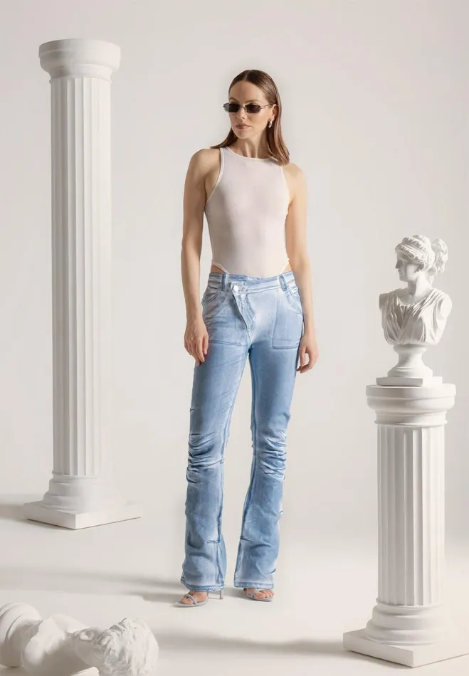 Manire De Voir Jeans Manire De Voir Woman Denim Effect Tacked Fit And Flare Jeans 8211 WhiteBlue