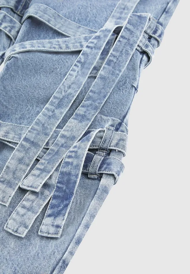 Manire De Voir Jeans Manire De Voir Woman Denim Strap Cargo Jeans 8211 Mid Blue