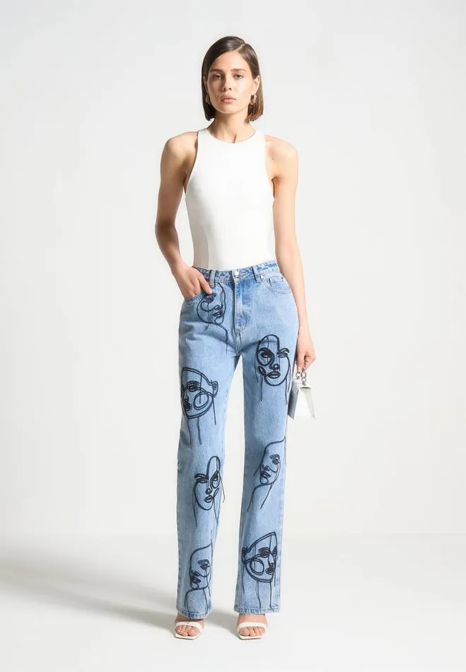 Manire De Voir Jeans Manire De Voir Woman Line Art Boyfriend Jeans 8211 Mid Blue Manire De Voir Jeans Manire De Voir Woman Line Art Boyfriend Jeans 8211 Mid Blue