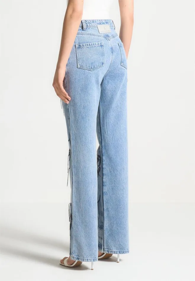 Manire De Voir Jeans Manire De Voir Woman Line Art Boyfriend Jeans 8211 Mid Blue