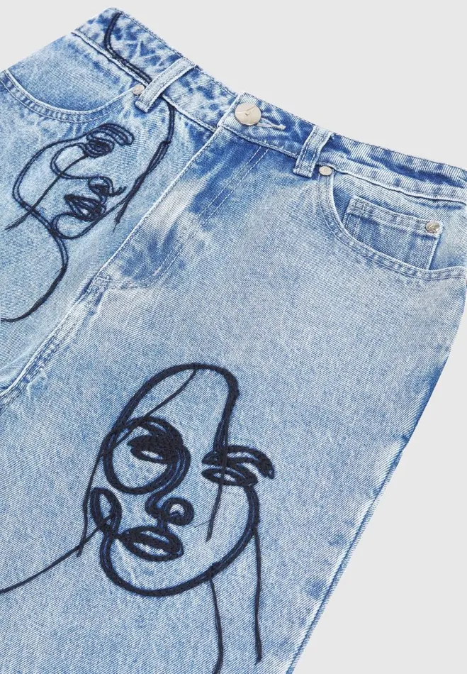 Manire De Voir Jeans Manire De Voir Woman Line Art Boyfriend Jeans 8211 Mid Blue